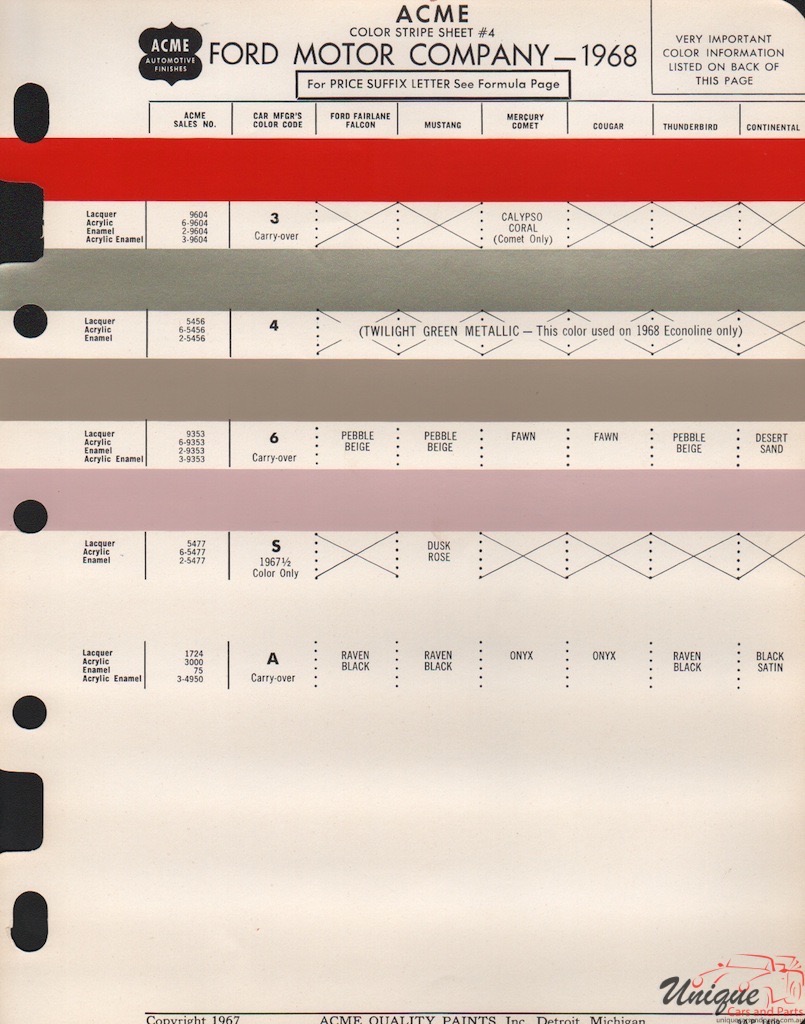 1968 Ford Paint Charts Acme 4